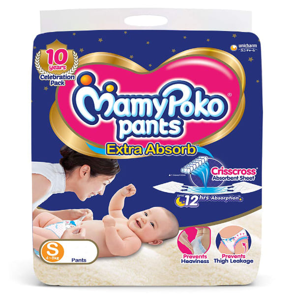 MamyPoko Pants Extra Absorb Baby Diapers, Small (S), 132 Count, 4-8 KG